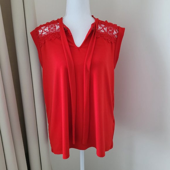 Short Sleeve Vibrant Red Blouse With Ties - Picture 6 of 11